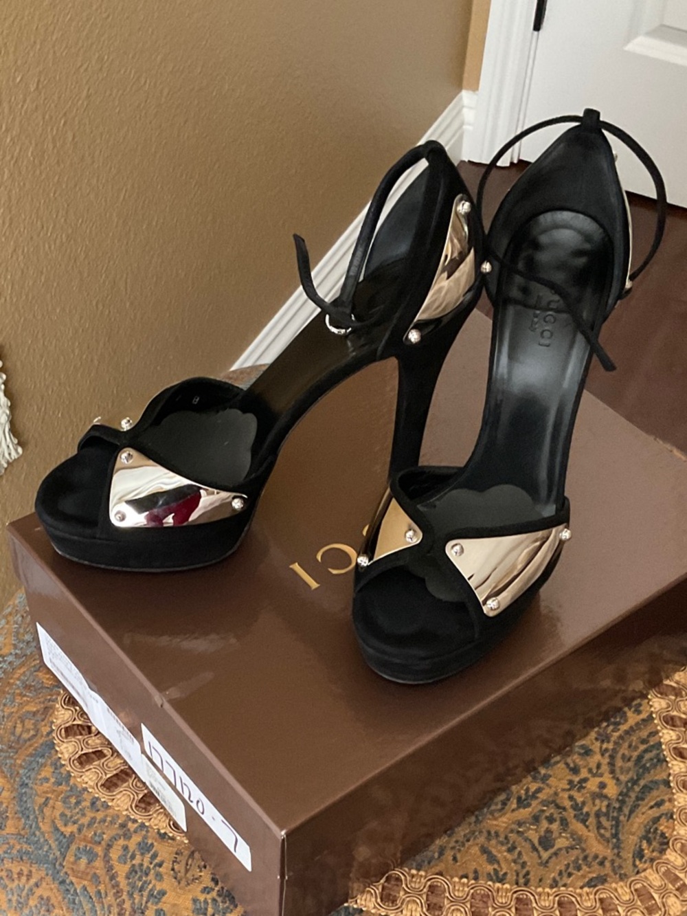 Gucci Black and silver Suede Platform Stiletto Sandals